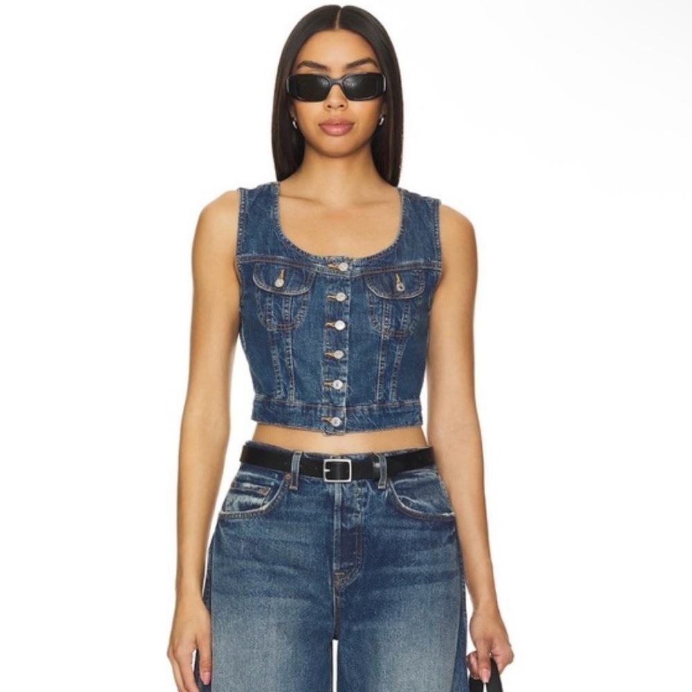 Re/Done Blue Denim Top Whiskey Indigo Vest✨NWOT Size Small $228